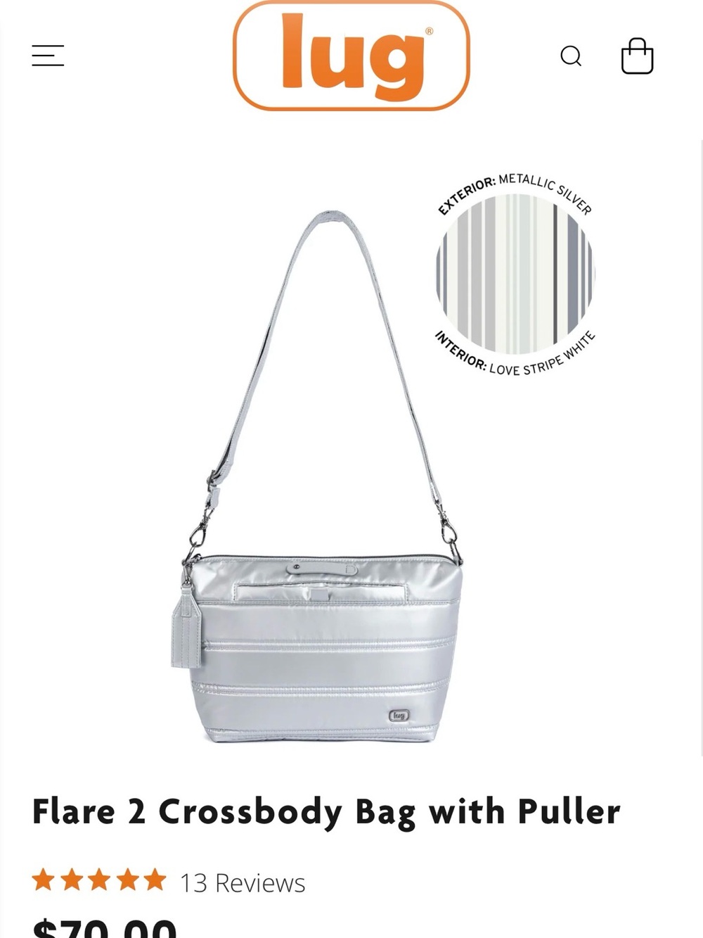 NWT lug Flare 2 Crossbody Bag in Metallic Silver